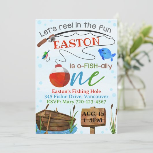 Invitation de pêche Garçon fête d'anniversaire Inv (Debout devant)