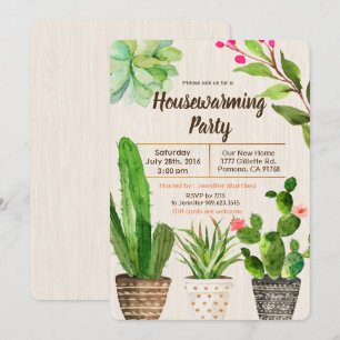 Invitation de pendaison de crémaillère Cactus Succ
