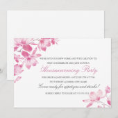 Invitation de pendaison de crémaillère Fleurs rose (Devant / Derrière)