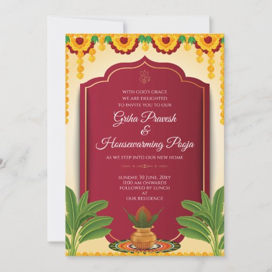 Invitation de pendaison de crémaillère indienne té (Devant)
