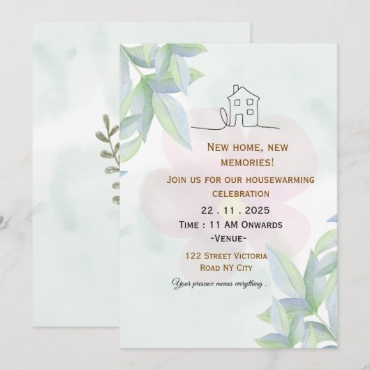 Invitation de pendaison de crémaillère minimaliste (Devant / Derrière)