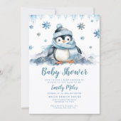 Invitation de Penguin Baby shower d'hiver (Devant)
