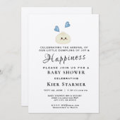 Invitation de petit Baby shower bleu Dumpling (Devant / Derrière)