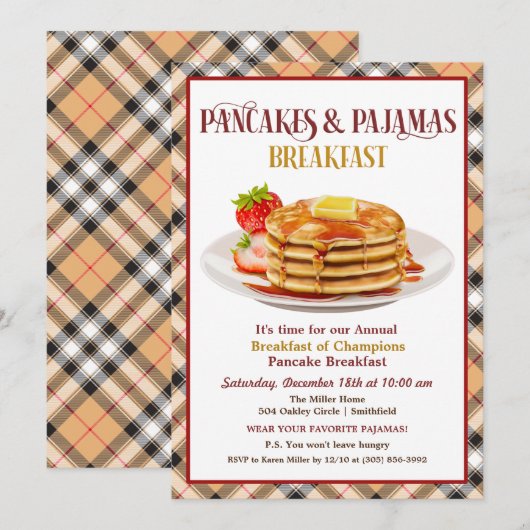 Invitation de petit-déjeuner Crêpes et Pyjamas (Devant / Derrière)