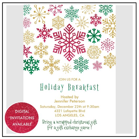 Invitation de petit-déjeuner de Noël Flocons de ne