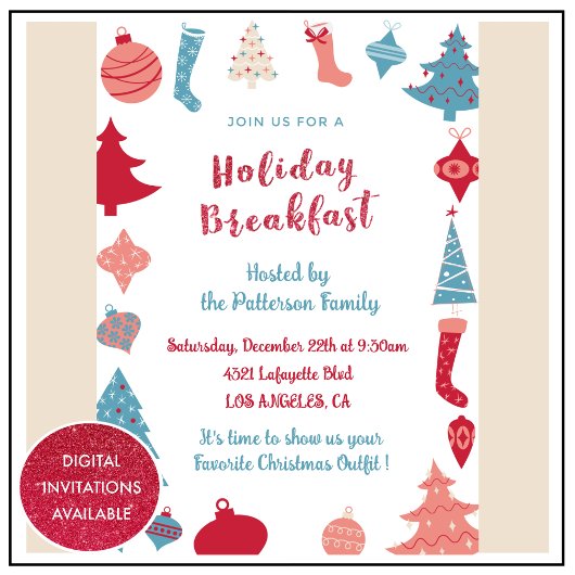 Invitation de petit-déjeuner de Noël Mignonne Rose