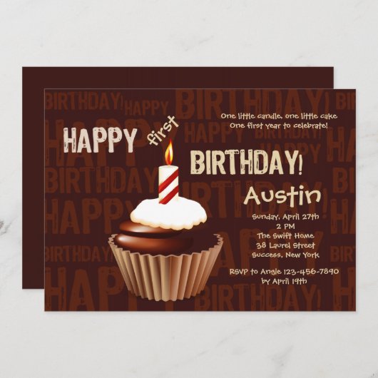 Invitation de petit gâteau de joyeux anniversaire (Devant / Derrière)