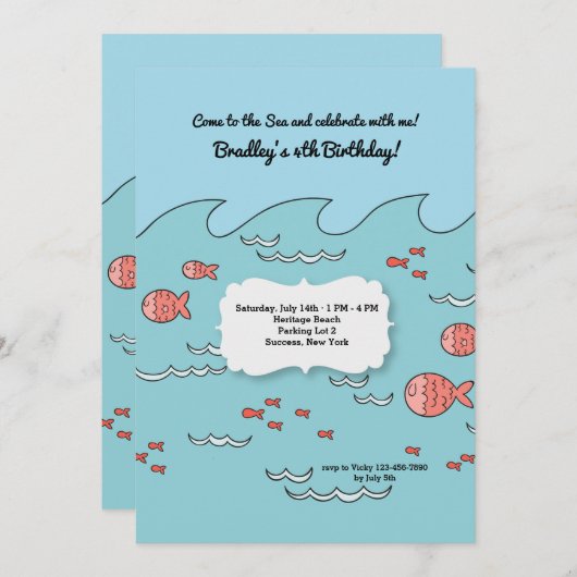 Invitation de petit poisson rose (Devant / Derrière)