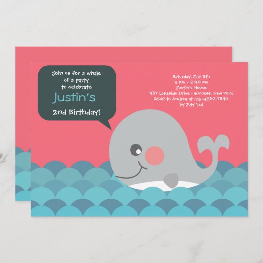 Invitation de petite baleine (Devant / Derrière)