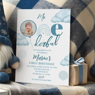 Invitation de photo d'anniversaire Bleu M. UN-ique