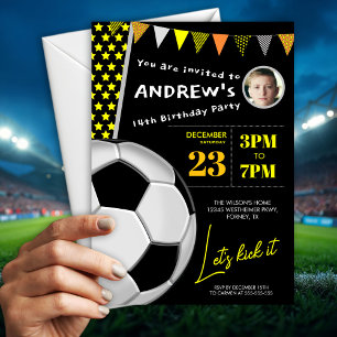 Invitation de photo d'anniversaire de football lud