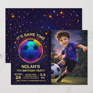Invitation de photo d'anniversaire de football néo