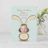 Invitation de photo d'anniversaire de lapin (Debout devant)