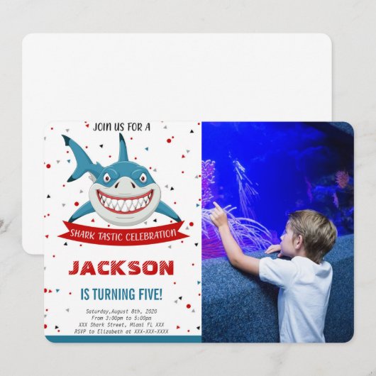 Invitation de photo d'anniversaire de requin modif (Devant / Derrière)