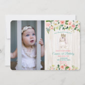 Invitation de photo d'anniversaire florale de lapi (Devant)