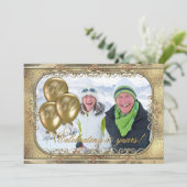 Invitation de photo de ballon d'anniversaire d'or (Debout devant)