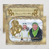 Invitation de photo de ballon d'anniversaire d'or (Devant / Derrière)