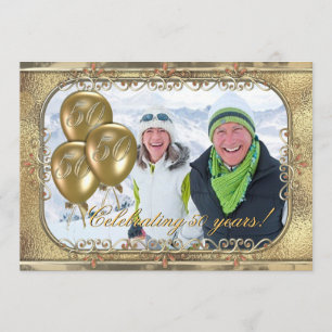 Invitation de photo de ballon d'anniversaire d'or