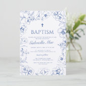 Invitation de photo de baptême à fleurs bleues (Debout devant)