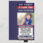 Invitation de photo de billet de BASE-BALL bleu et (Devant / Derrière)