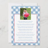 Invitation de photo de Blue Gingham avec Red Ballo (Dos)