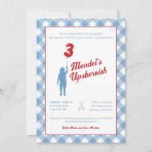 Invitation de photo de Blue Gingham avec Red Ballo