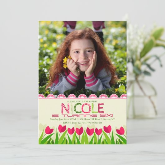Invitation de photo de frontière de tulipe (Debout devant)
