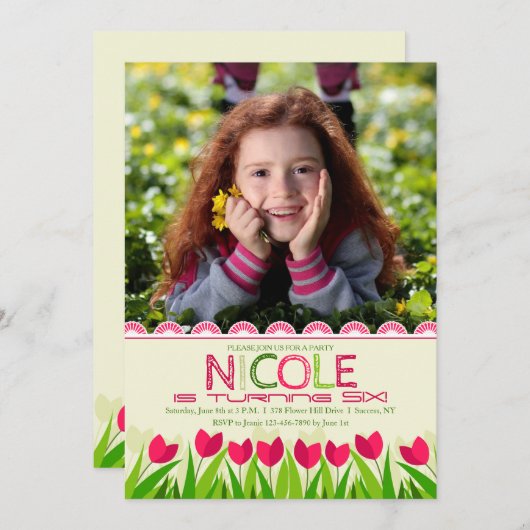 Invitation de photo de frontière de tulipe (Devant / Derrière)