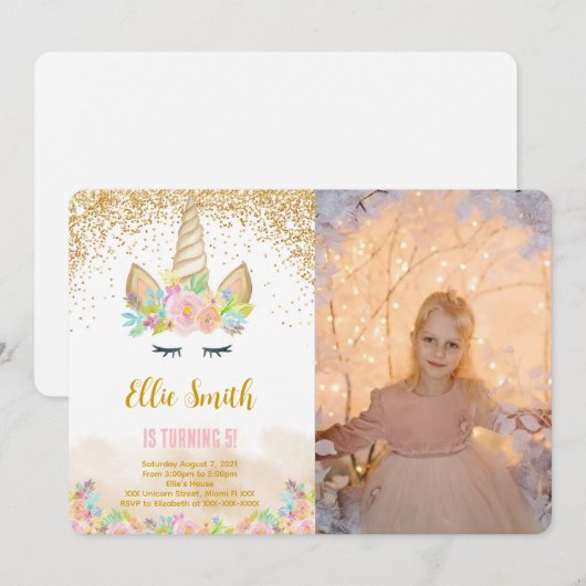 Invitation de photo de licorne mignonne (Devant / Derrière)
