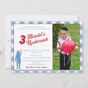 Invitation de photo Upsherin à carreaux bleus et b