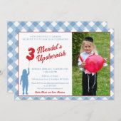 Invitation de photo Upsherin à carreaux bleus et b (Devant / Derrière)