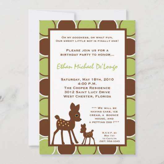 invitation de pièce d'anniversaire de cerfs (Devant)