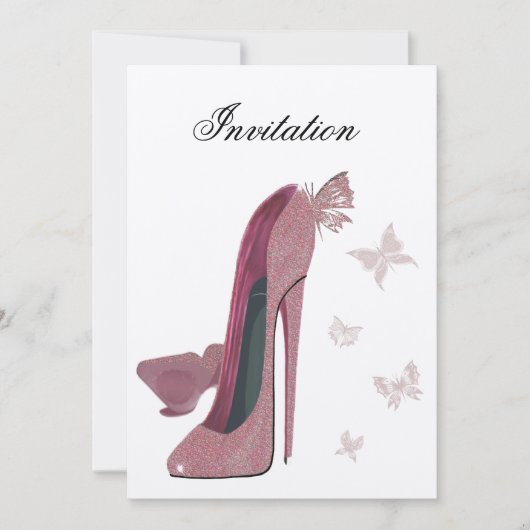 Invitation de Pink Sparkle Stiletto et Butterfly (Devant)