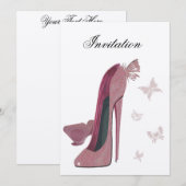 Invitation de Pink Sparkle Stiletto et Butterfly (Devant / Derrière)