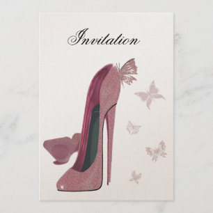 Invitation de Pink Sparkle Stiletto et Butterfly