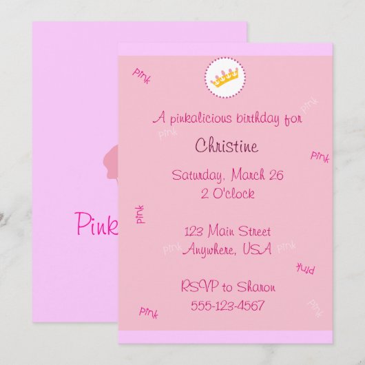 Invitation de Pinkalicious (Devant / Derrière)