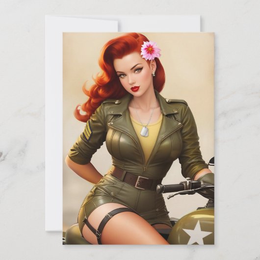 Invitation de Pinup de moto de l'Armée vintage (Devant)