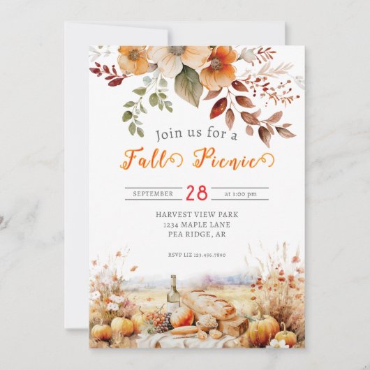 Invitation de pique-nique citrouille Fall (Devant)