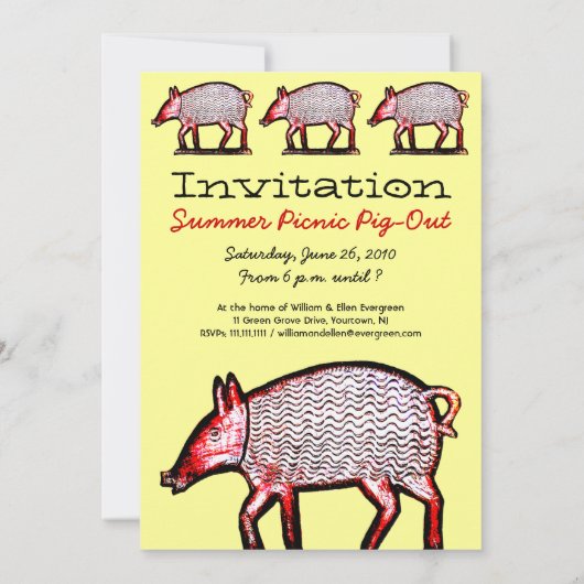 Invitation de pique-nique - Porcs d'art folkloriqu (Dos)