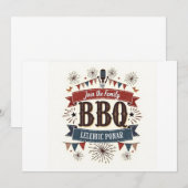 Invitation de pique-nique vintage BBQ - Patriotiqu (Devant / Derrière)