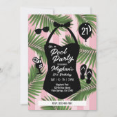 Invitation de piscine rétro 21e anniversaire (rose (Devant)
