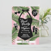 Invitation de piscine rétro 21e anniversaire (rose (Debout devant)