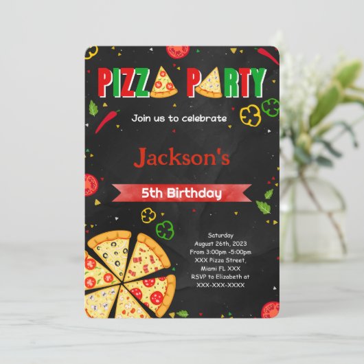 Invitation de pizza modifiable (Debout devant)