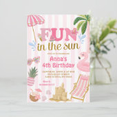 Invitation de plage Pink Stripe Fun in the sun (Debout devant)