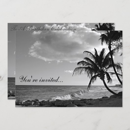 Invitation de plage tropicale en noir et blanc (Devant / Derrière)