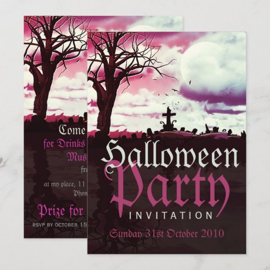 Invitation de Pleine lune d'Halloween (Devant / Derrière)