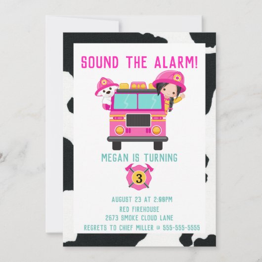 Invitation de pompier Pink Fire Truck Kids (Devant)