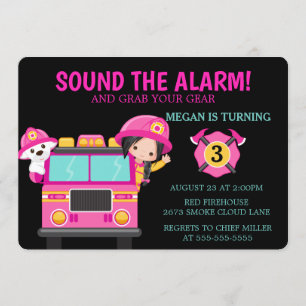Invitation de pompier Pink Fire Truck Kids