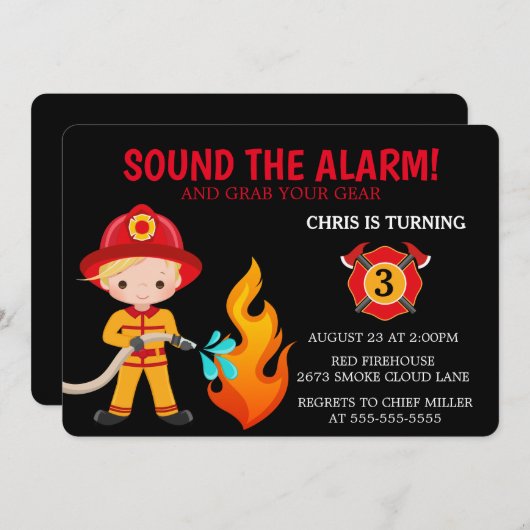 Invitation de pompier pour enfants mignons (Devant / Derrière)