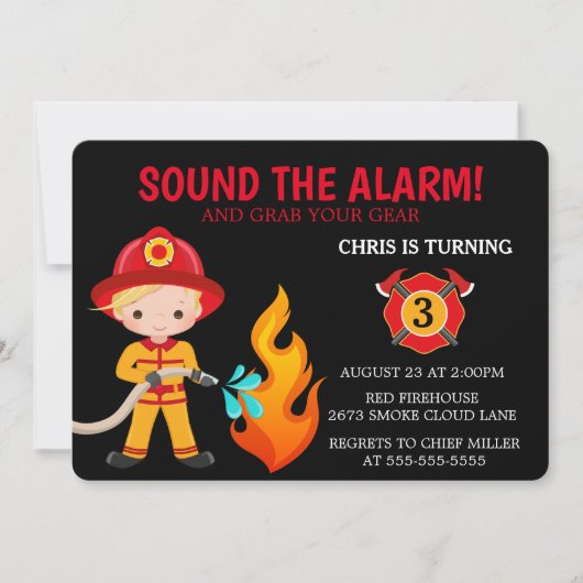 Invitation de pompier pour enfants mignons (Devant)